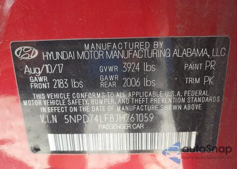 2018 Hyundai Elantra Se z USA, uszkodzony, nr VIN 5NPD74LF8JH261059